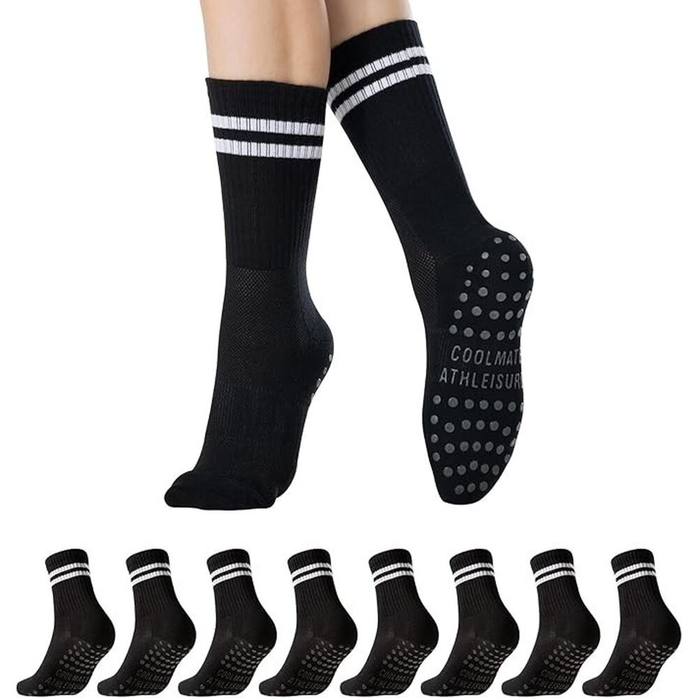 COOLMATE Pilates Socks with Grips for Women, Yoga Socks, Crew Non Slip Women for